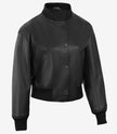 Womens Drop Shoulder Black Bomber Leather Jacket