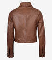 Womens Cropped Cognac Leather Jacket