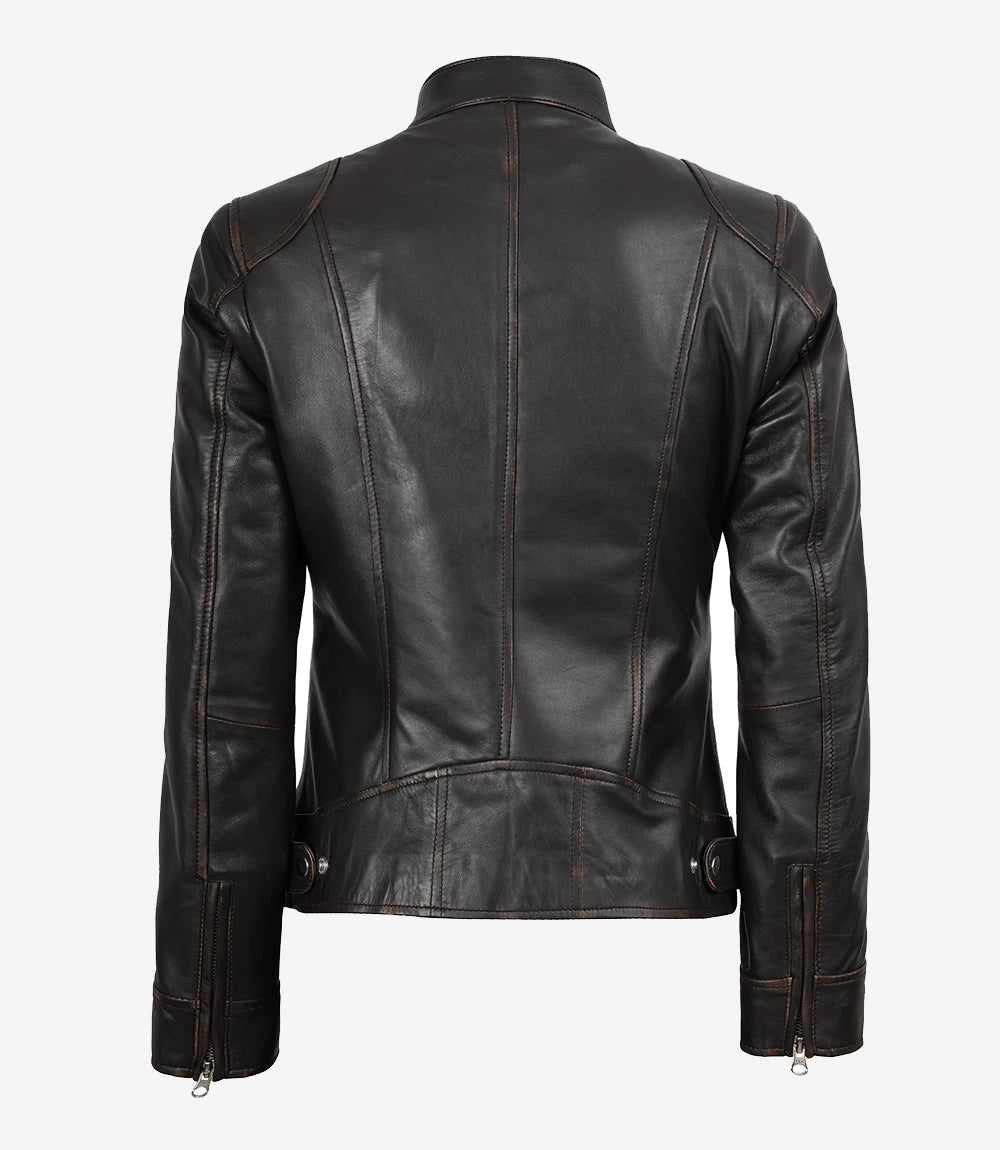 Womens Ruboff Brown Distressed Biker Leather Jacket