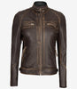 Womens Rub off Real Lambskin Leather Motorcycle Jacket