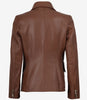 Double Breasted Cognac Leather Blazer Women