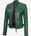 Womens Real Lambskin Leather Green Quilted Biker Jacket