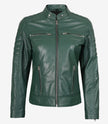 Womens Real Leather Green Biker Jacket