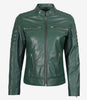Womens Real Leather Green Biker Jacket