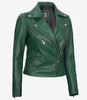Womens Real Lambskin Leather Green Moto Jacket