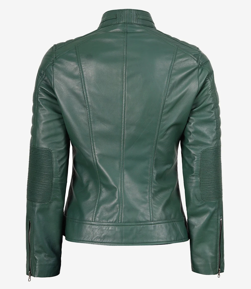 Womens Real Leather Green Biker Jacket