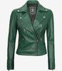 Womens Real Lambskin Leather Green Moto Jacket