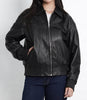 Womens Classic Black Oversized Bomber Leather Jacket