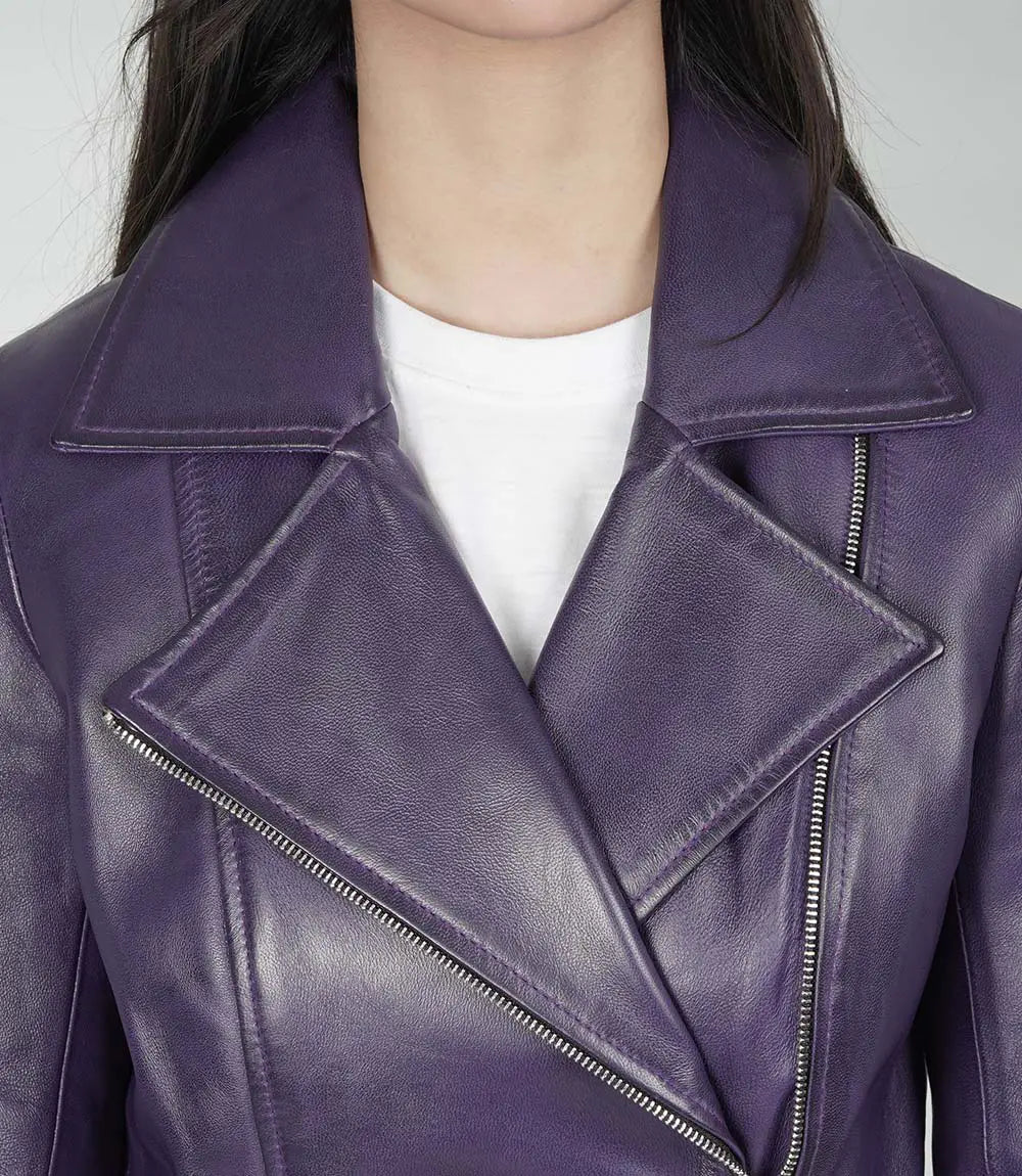 Womens Purple Leather Peplum Jacket