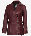 Womens Leather Burgundy Biker Jacket