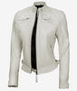 Womens Real Lambskin Leather White Quilted Biker Jacket