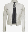 Womens Real Leather White Biker Jacket