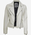 Womens Real Lambskin Leather White Moto Jacket
