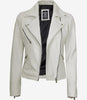 Womens Real Lambskin Leather White Moto Jacket