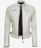 Womens Real Lambskin Leather White Quilted Biker Jacket