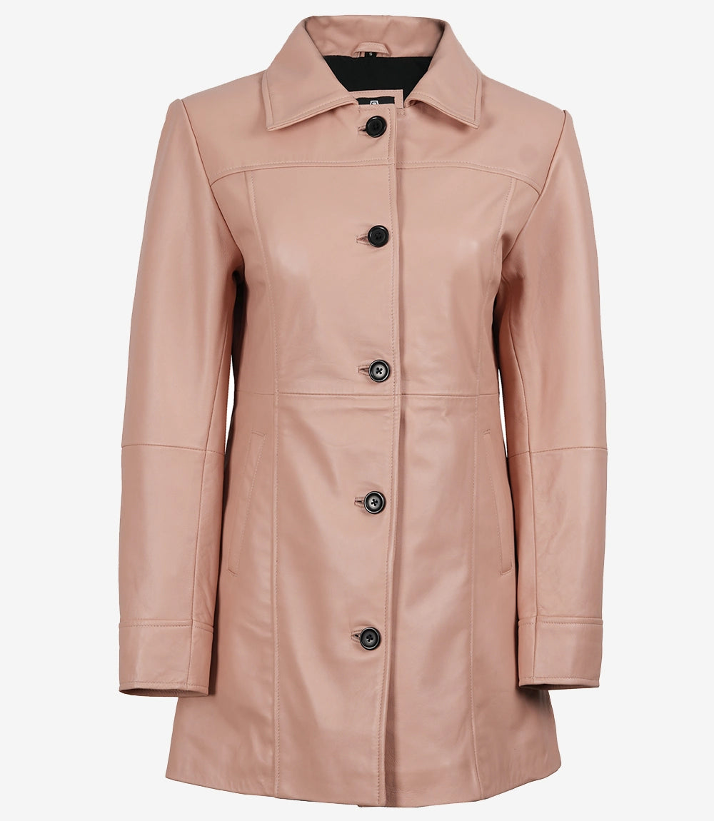 Womens Real Leather Pink Car Coat