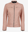 Womens Biker Racer Light Pink Leather Jacket