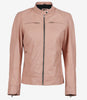 Womens Biker Racer Light Pink Leather Jacket