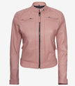 Womens Real Lambskin Leather Pink Quilted Biker Jacket