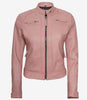 Womens Real Lambskin Leather Pink Quilted Biker Jacket