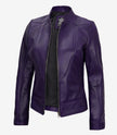 Womens Biker Cafe Racer Purple Leather Jacket