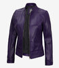 Womens Biker Cafe Racer Purple Leather Jacket