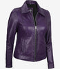 Womens Shirt Collar Purple Leather Jacket