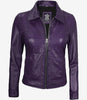 Womens Shirt Collar Purple Leather Jacket