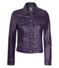 Womens Purple Trucker Leather Jacket