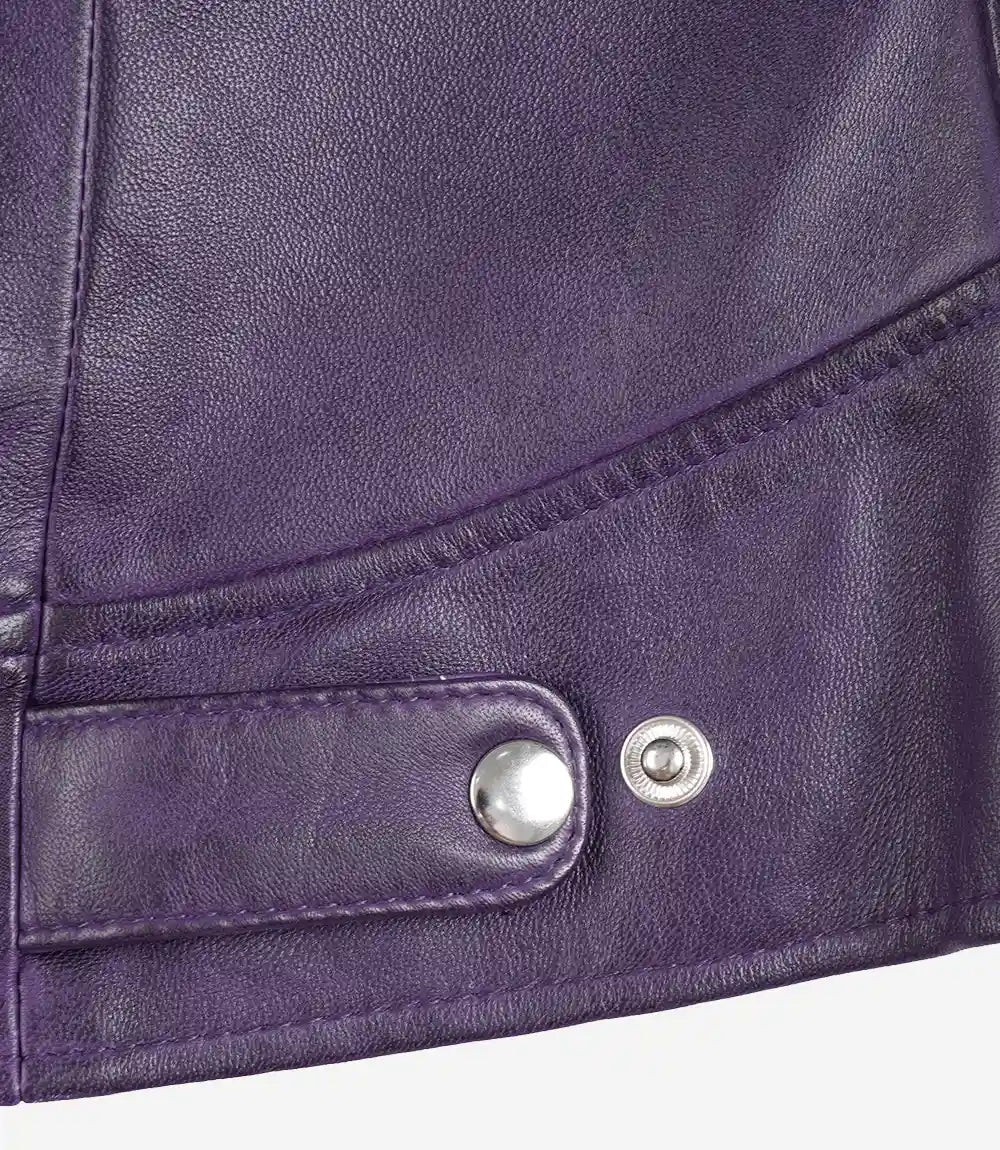 Womens Purple Real Leather Moto Jacket