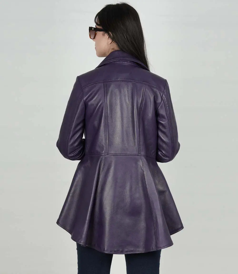 Womens Purple Leather Peplum Jacket