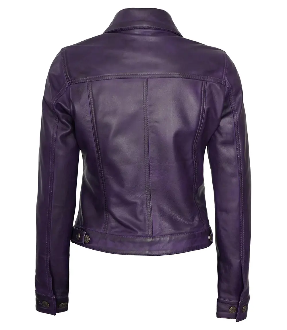 Womens Purple Trucker Leather Jacket