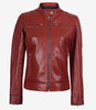 Womens Real Leather Red Moto Jacket