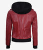 Womens Red Hooded Bomber Leather Jacket