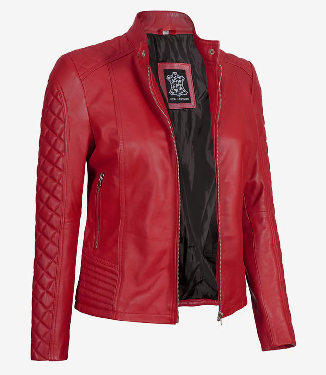 Womens Leather Red Biker Jacket
