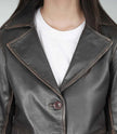 Womens Rub off Brown Long Leather Car Coat