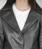 Womens Rub off Brown Long Leather Car Coat