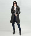 Womens Rub off Brown Long Leather Car Coat