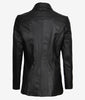 Womens Shirt Collar 3 4 Length Black Leather Coat