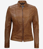 Womens Vintage Camel Leather Biker Jacket