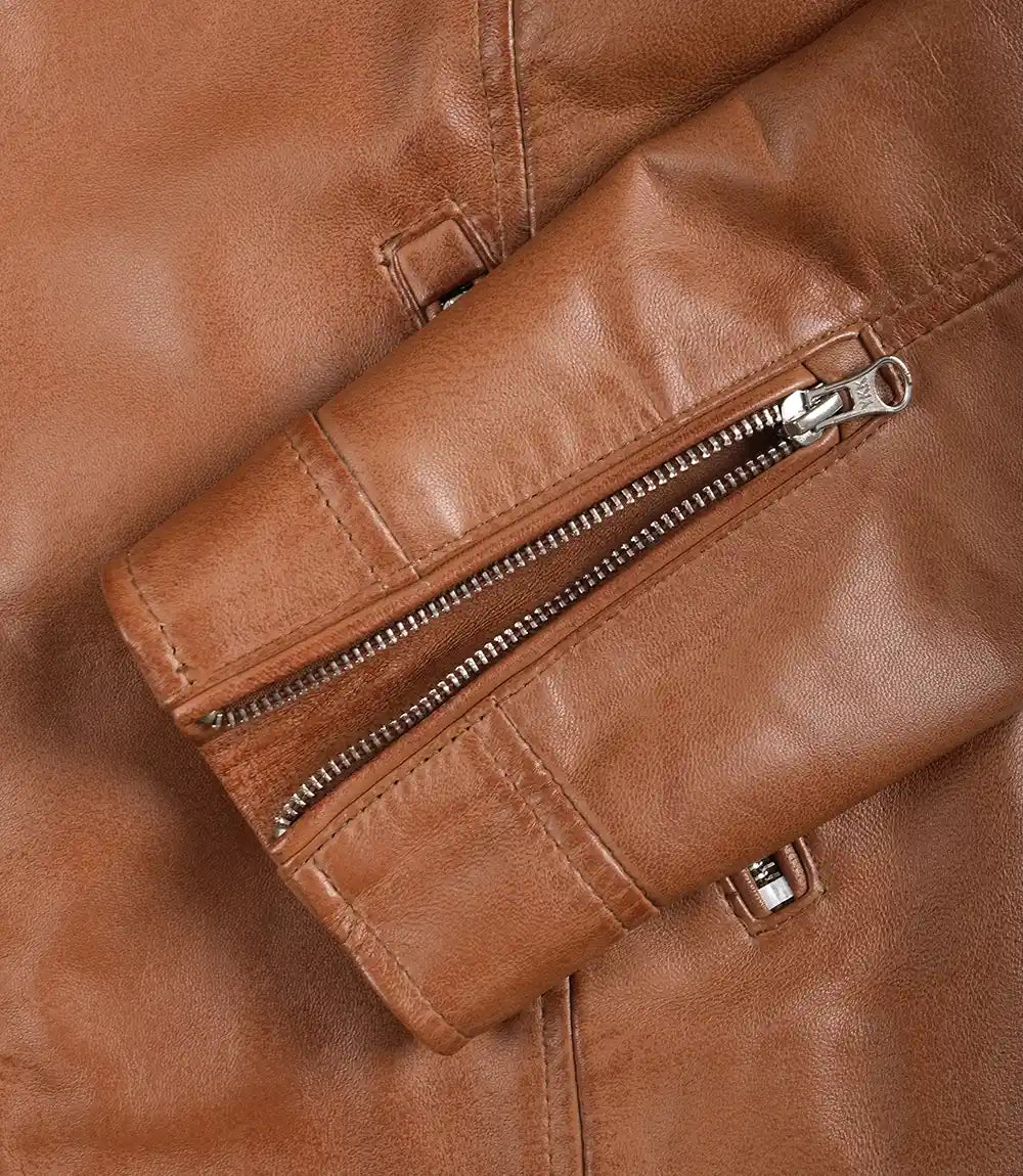 Womens Real Lambskin Leather Tan Biker Jacket