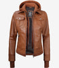 Brown Bomber Leather Jacket With Hood