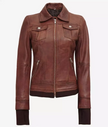 Dark Brown Bomber Leather Jacket With Removable Hood