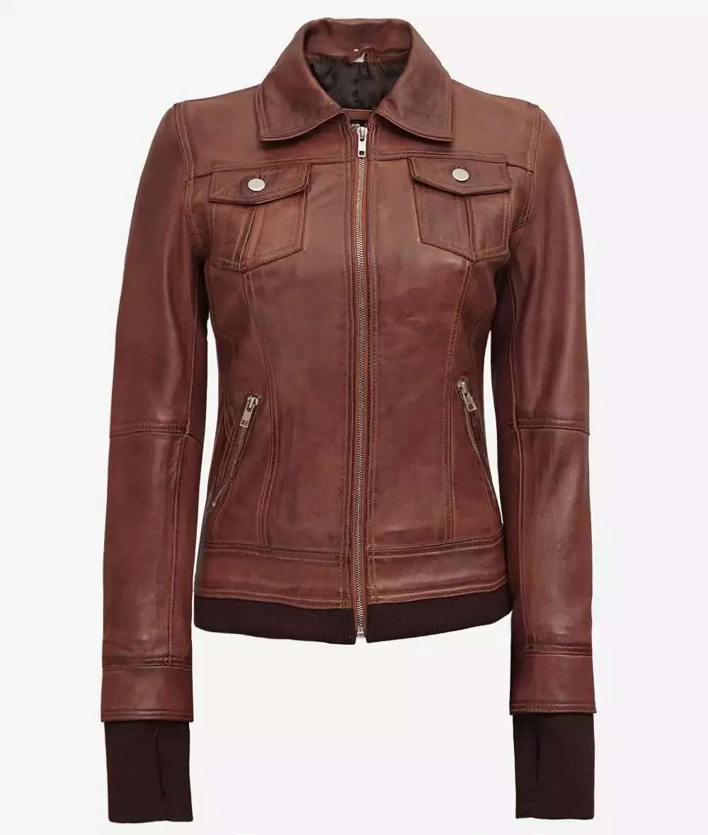Dark Brown Bomber Leather Jacket With Removable Hood