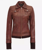 Dark Brown Bomber Leather Jacket With Removable Hood