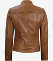 Womens Vintage Camel Leather Biker Jacket