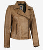 Leather Asymmetrical Camel Biker Jacket Womens