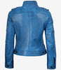 Women's Blue Waxed Lambskin Leather Biker Jacket