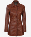 Womens Tall Cognac 3 Quarter Leather Coat